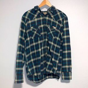 Lucky Brand Plaid Flannel Pearl Snap Button Front Size Large